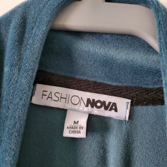 Fashion Nova Y2K Velvet Velour Crop Teal Jacket M - Picture 5 of 6